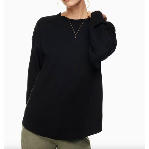 Aritzia Wilfred Free Perth Long Sleeve Cotton Black Tee Size Large - Picture 1 of 8